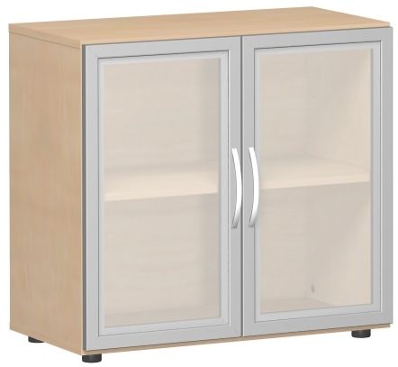 Flügeltürenschrank mit satinierten Glastüren im Holzrahmen, 80x42x75cm, Buche