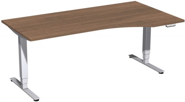 Elektro-Hubtisch rechts, höhenverstellbar, 180x100cm, Nussbaum / Silber