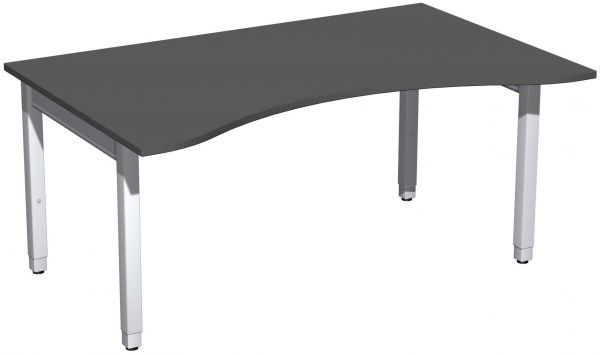 Schreibtisch Ergonomieform höhenverstellbar, 160x100x68-86cm, Graphit / Silber