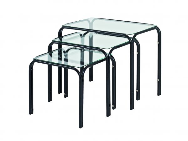3-Satz-Tisch, schwarz, Stahl, Glas, 46/37/31x30/30/30x38/33/28cm