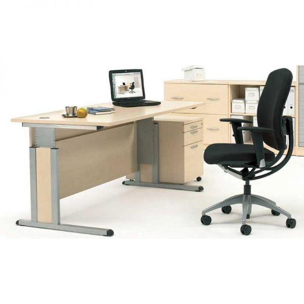Schreibtisch Comfort MULTI M 120x80x62-82 cm, Ahorn / Alusilber