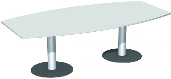 Konferenztisch Tellerfuß, Faßform, 240x80-120cm, Lichtgrau