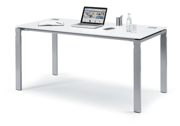 Schreibtisch 4-Fuß Comfort EVO 120x80x73-85,5 cm, Weiß / Alusilber
